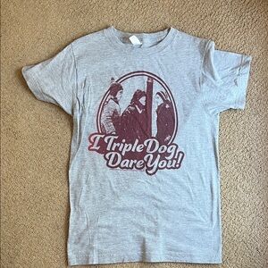 Tilly's “I Triple Dog Dare You!” Gray and Maroon Graphic Tee, size SMALL